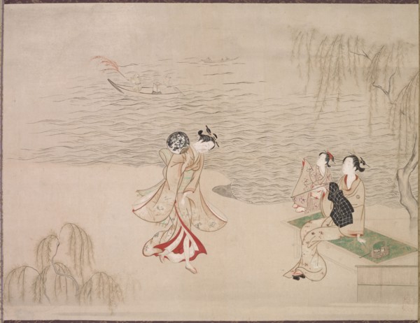 Beauties at the Seashore, c. 1765-1792. Ippitsusai Buncho (Japanese). Hanging scroll; ink and color