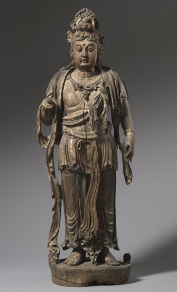 Standing Bodhisattva, 1200s. China, Jin dynasty (1115-1234). Wood with traces of polychromy and