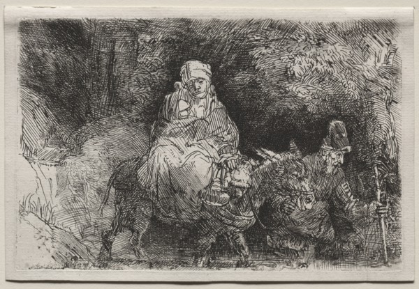 The Flight into Egypt: Crossing a Brook, 1654. Rembrandt van Rijn (Dutch, 1606-1669). Etching and