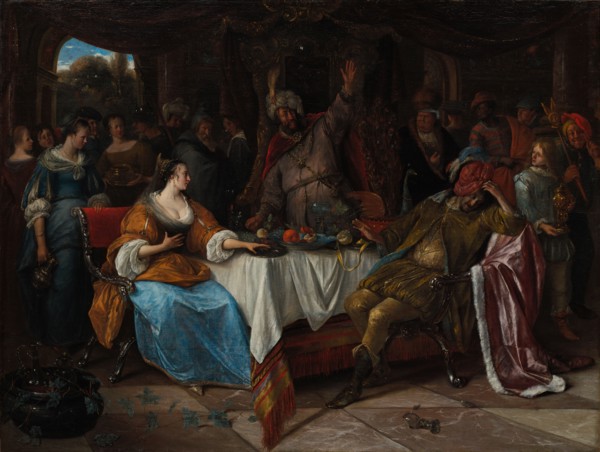 Esther, Ahasuerus, and Haman, c. 1668. Jan Steen (Dutch, 1626-1679). Oil on canvas; framed: 96.5 x