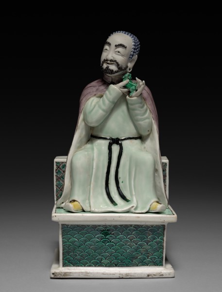 Lohan Holding a Fu Dog, 1662-1722. China, Jiangxi province, Jingdezhen kilns, Qing dynasty