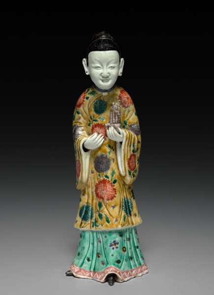 Court Lady Holding a Sheng, 1662-1722. China, Jiangxi province, Jingdezhen kilns, Qing dynasty