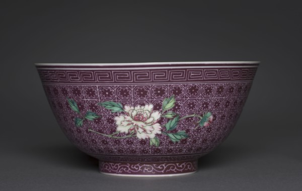 Bowl with Peony Sprays on Diaper Ground (exterior); Chrysanthemum Sprays (interior), 1736-1795.
