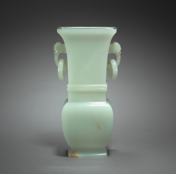Vase in the Form of Archaic Hu, 1700s. China, Qing dynasty (1644-1911). Pale greenish-white jade