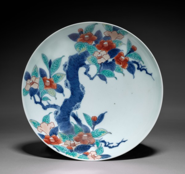 Dish with Branch of Camellia, c. 1688–1716. Japan, Edo period (1615-1868). Porcelain with