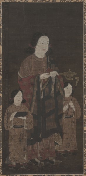 Shotoku Taishi and His Sons, 1300s. Japan, Kamakura period (1185-1333). Hanging scroll; ink and