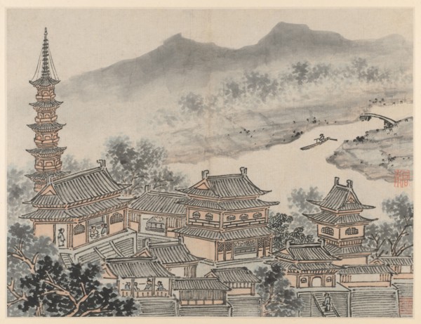 Twelve Views of Tiger Hill, Suzhou: The Thousand Buddha Hall and the Pagoda of the "Cloudy Cliff"