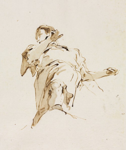 Male(?) Figure Seen from Below, c. 1740s. Giovanni Battista Tiepolo (Italian, 1696-1770). Pen and