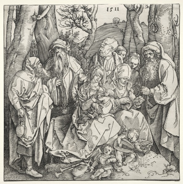 The Holy Family with Two Musician Angels, 1511. Albrecht Dürer (German, 1471-1528). Woodcut; sheet: