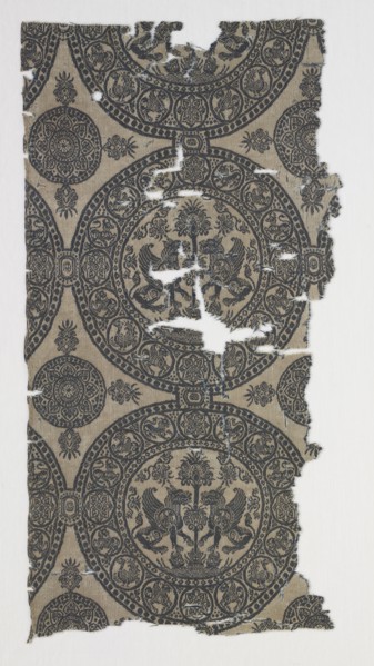 Fragments with Griffins in Roundels, 1100s. Iran or Iraq, Seljuk period, 12th century. Lampas