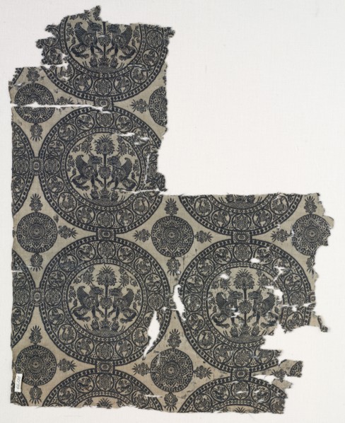 Fragments with Griffins in Roundels, 1100s. Iran or Iraq, Seljuk period, 12th century. Lampas