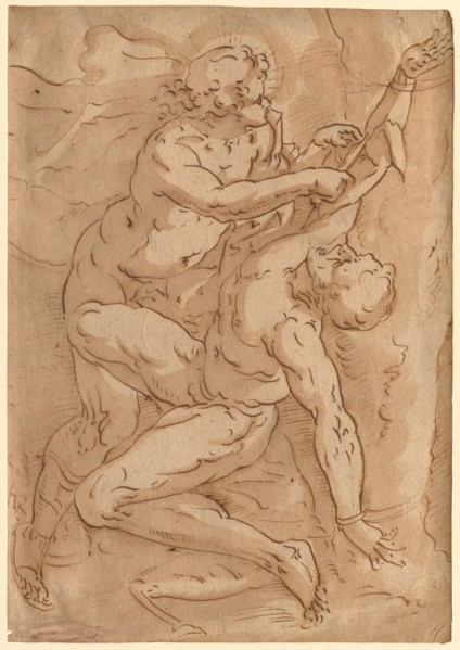 Apollo Flaying Marsyas (recto) Two Sketches of a Mother and Child (verso) , 16th century. Anonymous
