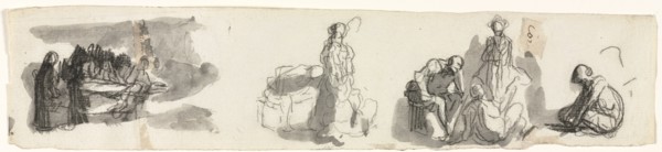 Sheet of Studies with a Group of Four Figures to the Right, third quarter 1800s. Honoré Daumier