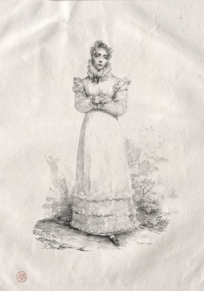 Young Woman Standing. Horace Vernet (French, 1789-1863). Lithograph