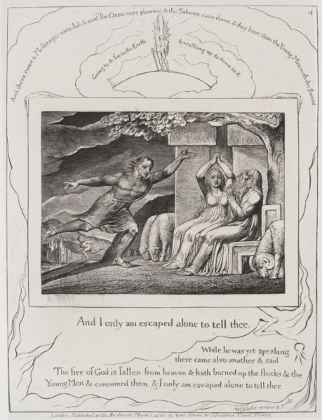 The Book of Job:  Pl. 4, and I only am escaped alone to tell thee, 1825. William Blake (British,
