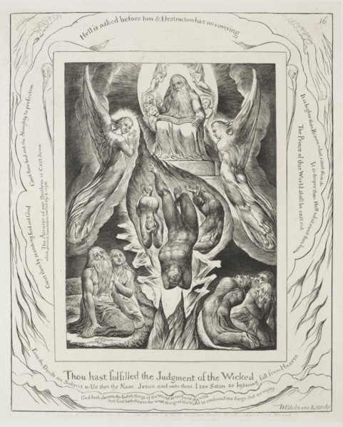 The Book of Job:  Pl. 16, Thou hast fulfilled the judgment of the wicked, 1825. William Blake