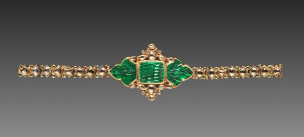 Bracelet, 1700s. India, Mughal, Rajasthan, Jaipur, 18th century. Gold, emeralds, diamonds, and