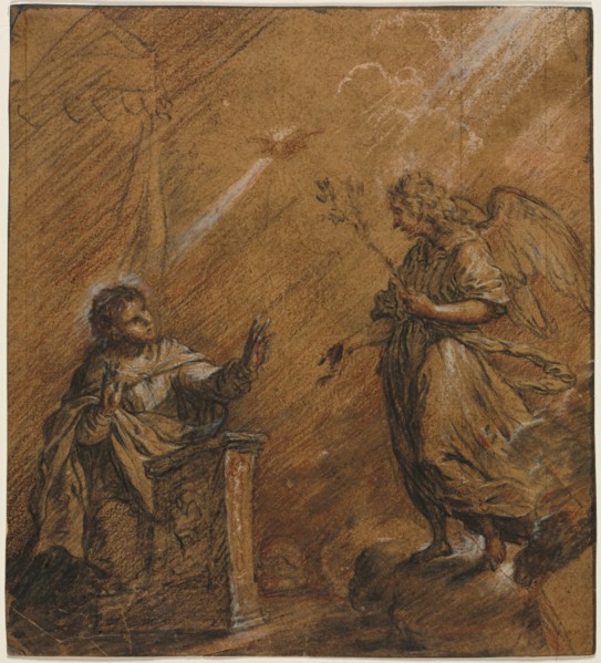 The Annunciation, last third 1600s. Johann Jakob von Sandrart (German, 1655-1698). Black and red