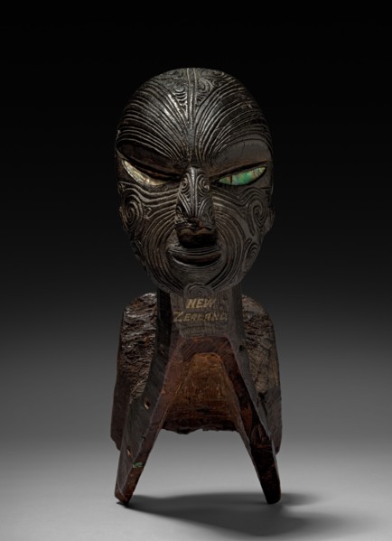 Fishing Canoe Prow, 1800s. Polynesia, New Zealand, Maori people, 19th century. Wood with haliotis