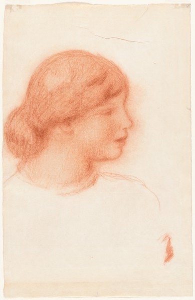 Profile of a Young Woman, c. 1910. Pierre-Auguste Renoir (French, 1841-1919). Red chalk; sheet: 48