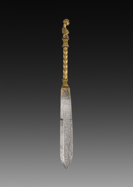 Table Knife, c. 1500. Flanders, 16th century. Gilt bronze and steel; overall: 18.5 cm (7 5/16 in.).