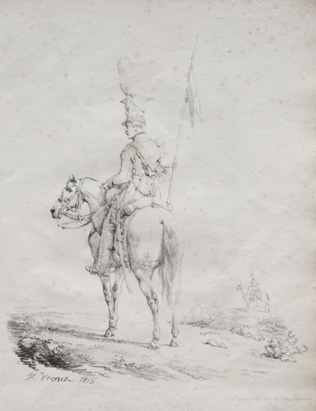 Receuil d'essais lithographiques:  Le Lancier en Vedette, 1816. Horace Vernet (French, 1789-1863).
