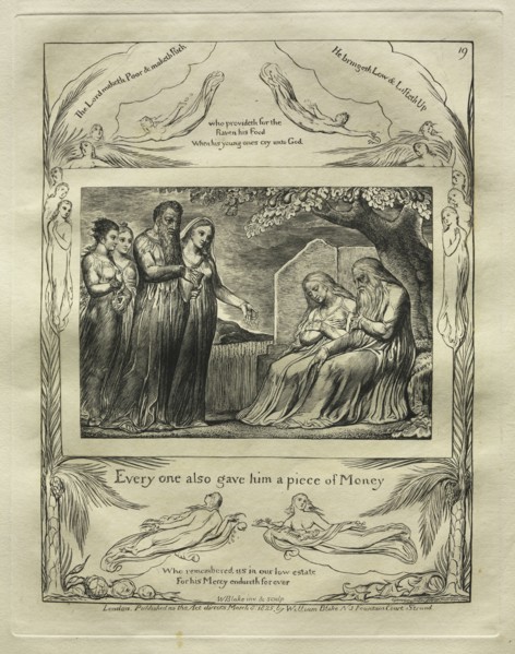 The Book of Job:  Pl. 19, Every one also gave him a piece of Money, 1825. William Blake (British,