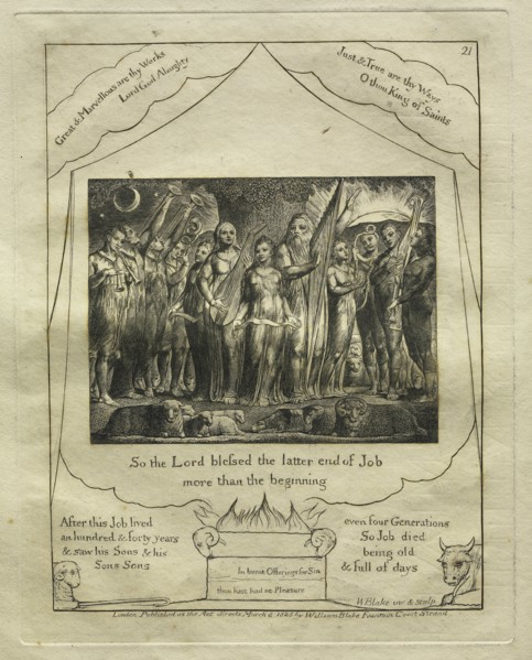 The Book of Job:  Pl. 21, So the Lord blessed the latter end of Job / more than the beginning, 1825