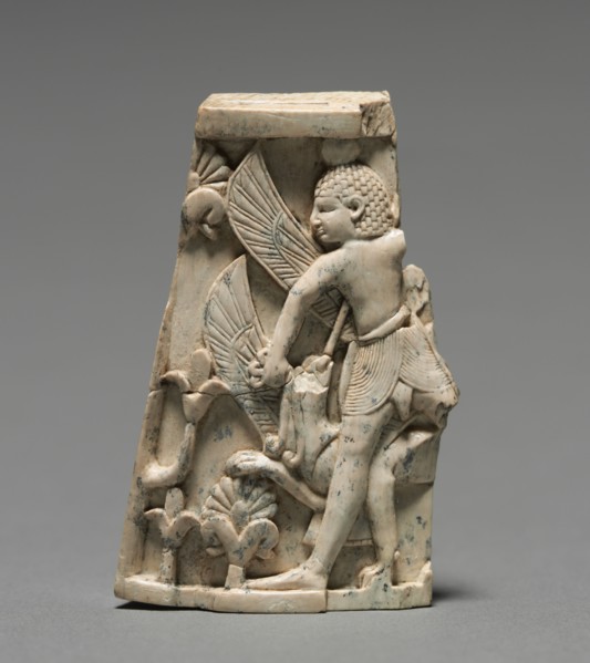 Decorative Plaque: Man; and Griffin in Combat, 900-800 BC. Phoenician, Iraq, Nimrud, 9th-8th