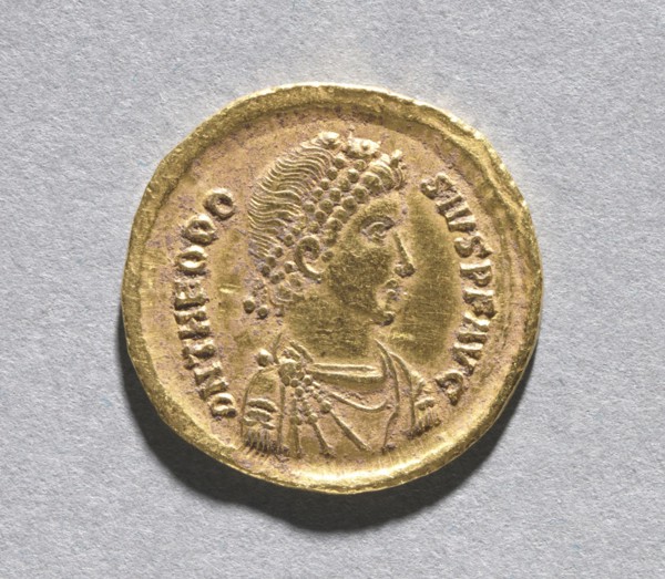 Solidus of Theodosius I the Great (obverse), 383-388. Byzantium, Constantinople, Byzantine period,