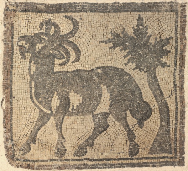 Fragment of a Floor Mosaic: Ibex near a Tree, 400s. Byzantium, Northern Syria, Byzantine period,