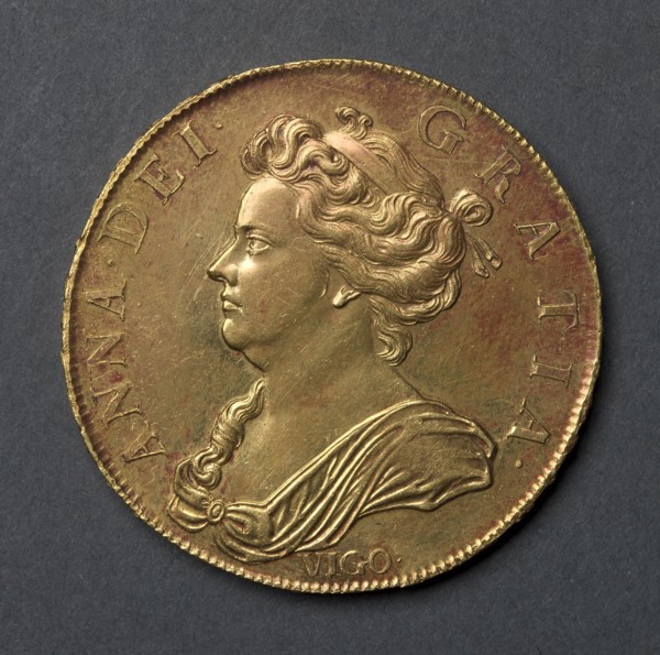 Five Guineas (obverse), 1703. England, Anne, 1702-1714. Gold