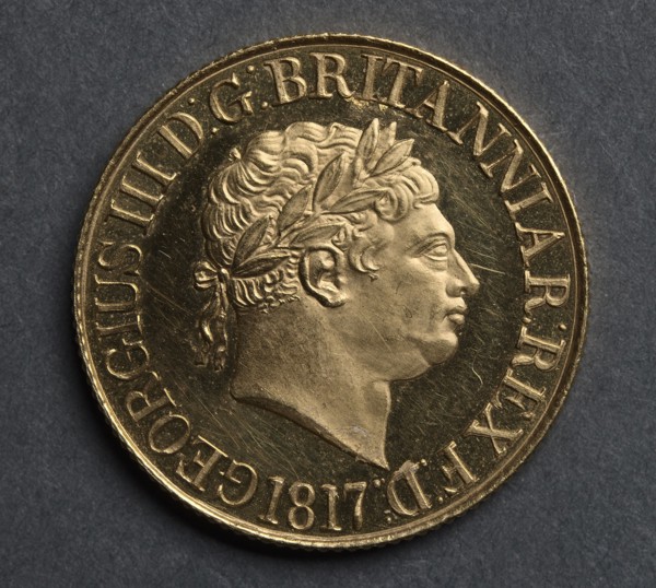 Sovereign (obverse), 1817. Benedetto Pistrucci (Italian, 1784-1855). Gold