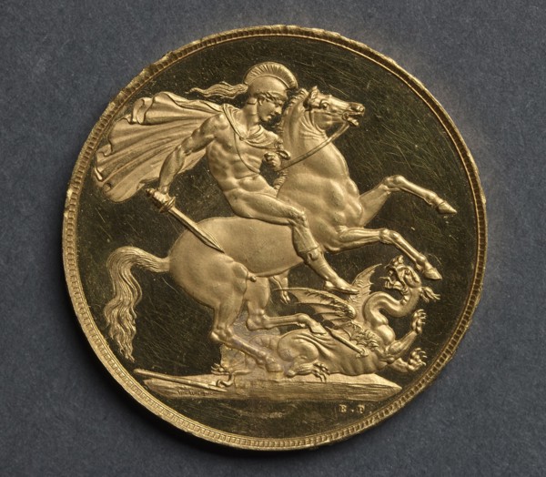 Two Pounds (reverse), 1820. Benedetto Pistrucci (Italian, 1784-1855). Gold