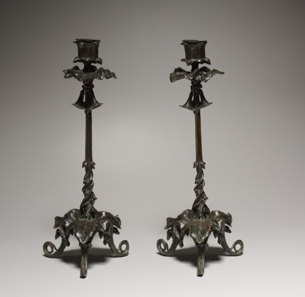 Candlesticks, 1800s. Antoine-Louis Barye (French, 1796-1875). Bronze; overall: 32.6 cm (12 13/16 in