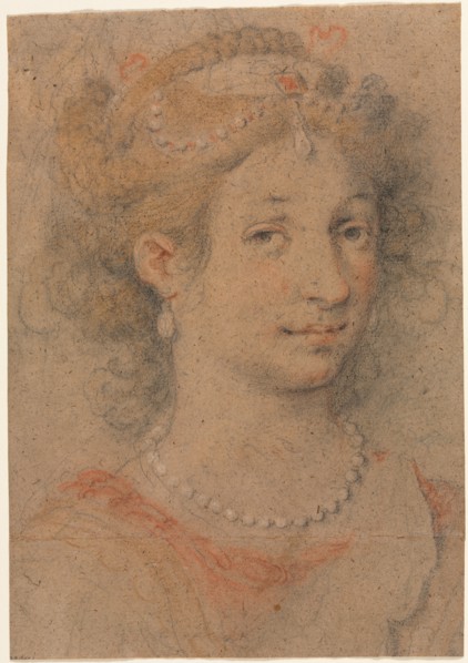 Head of a Woman, 1600s. Anonymous. Black and red chalk over graphite, heightened with white chalk