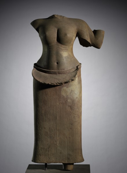 Standing Female Deity, 900s. Cambodia, Angkor, Bakheng, 10th century. Stone; overall: 89 cm (35
