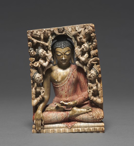 Temptation of Buddha by the Evil Forces of Mara, 700s. Northern India, Kashmir, 8th century. Ivory