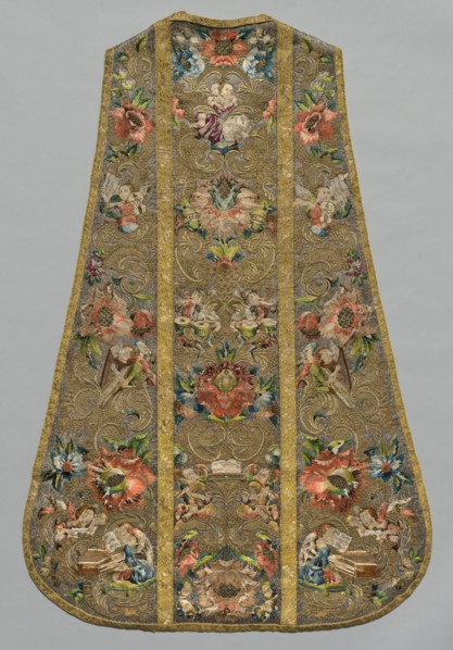 Chasuble, 1675-1699. Germany, Bavaria, last quarter of 17th century. Embroidery, silk and metallic