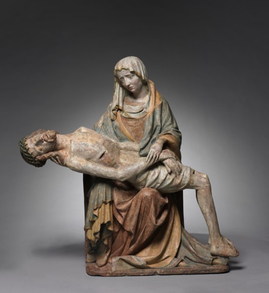 Vesperbild (Pietà), c. 1420. Master of Grosslobming (Austrian). Painted cast stone; overall: 94 x