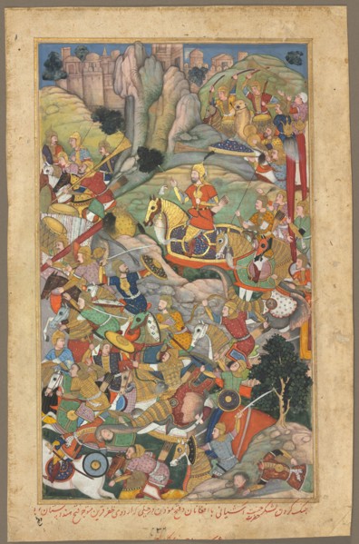 Mughal ruler Humayun defeating the Afghans before reconquering India, folio from an Akbar-nama