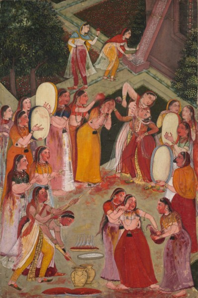Girls Spraying Each Other at Holi, c. 1640-1650. Northwestern India, Rajasthan, Bikaner, 17th