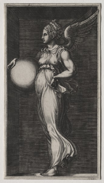 Allegorical Figure Holding a Sphere, mid 1560s. Giorgio Ghisi (Italian, 1520-1582), possibly after