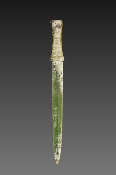 Ceremonial Knife, 1700s. China, Qing dynasty (1644-1911). Green jade, partly clarified; overall: 20