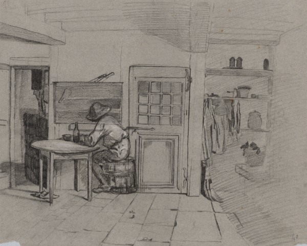 A Farmhouse Interior with a Boy at a Table, c. 1846. Alexandre-Gabriel Decamps (French, 1803-1860).