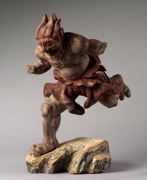 Thunder God (Raijin), 1300s. Japan, Kamakura Period (1185-1333). Wood with traces of gesso and red