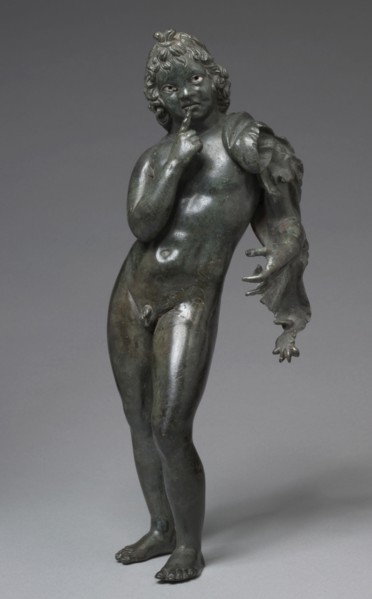 Statuette of Harpocrates, c. 50 BC. Greece, Greco-Roman Period, late Ptolemaic Dynasty. Bronze,