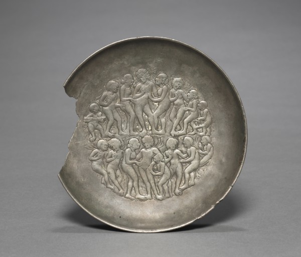 Plate with a Scene of Revelry, 400s. Northwestern India, possibly Tanesara Mahadeva, Gupta period