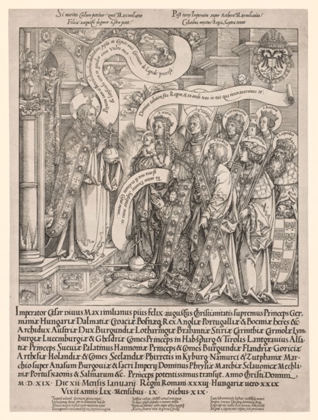The Emperor Maximilian Presented by His Patron Saints to the Almighty, 1519. Hans Springinklee