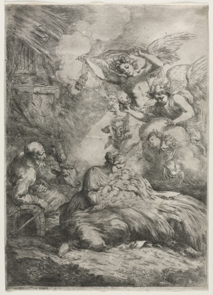The Nativity. Bartolomeo Biscaino (Italian, 1632-1657). Etching